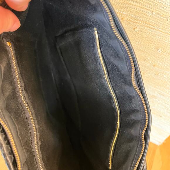 CARLO FIORI Black Leather Snake Skin Tote Purse Computer Career Work Attaché - Picture 7 of 11